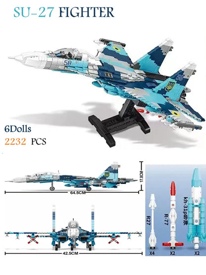 MOC Building Block Set: WW2 Aircraft SU-27 Fighter Jet, Model LY9004