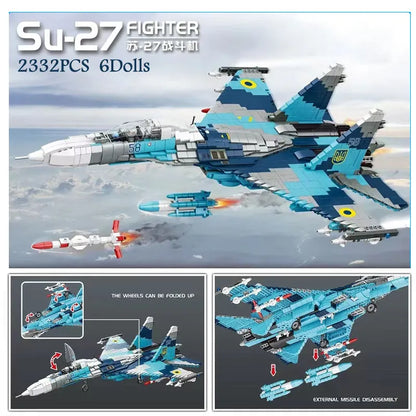 MOC Building Block Set: WW2 Aircraft SU-27 Fighter Jet, Model LY9004