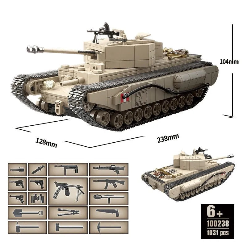 MOC Building Block Set: WW2 Churchill Infantry UK Tank, Model 100238