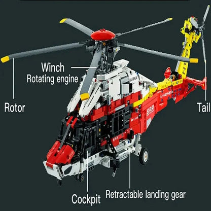 MOC Building Block Set: Motorized Airbus H175 Rescue Helicopter MOC