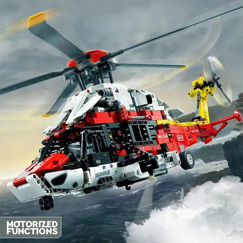 MOC Building Block Set: Motorized Airbus H175 Rescue Helicopter MOC