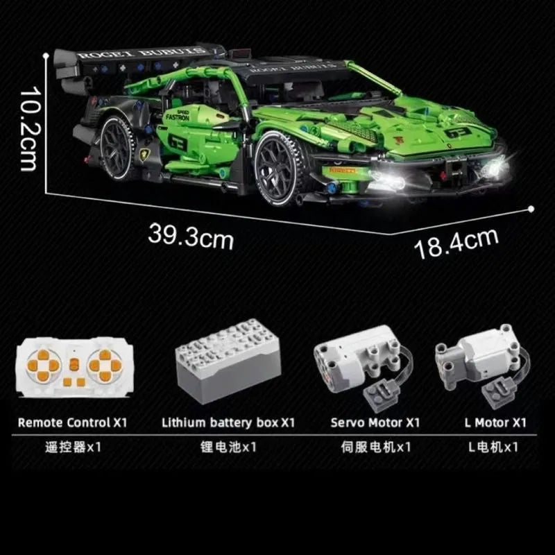 MOC Building Block Set: Motorized RC Lambo Concept Roadster C019, Model C019PF