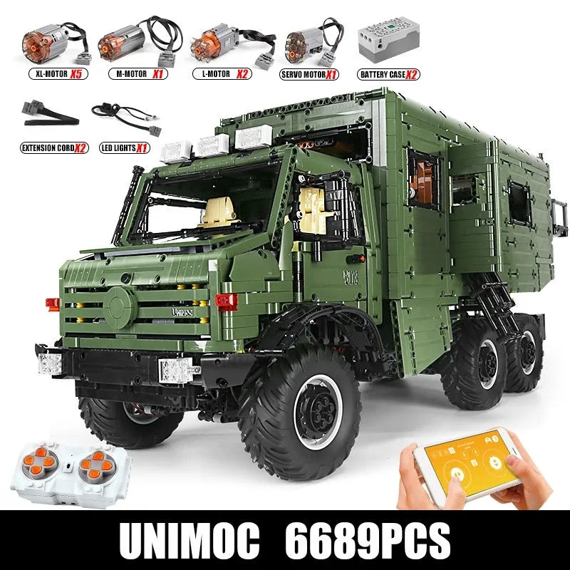 MOC Motorized Building Block Set: RC APP Nomadism Off-Road Unimog Truck