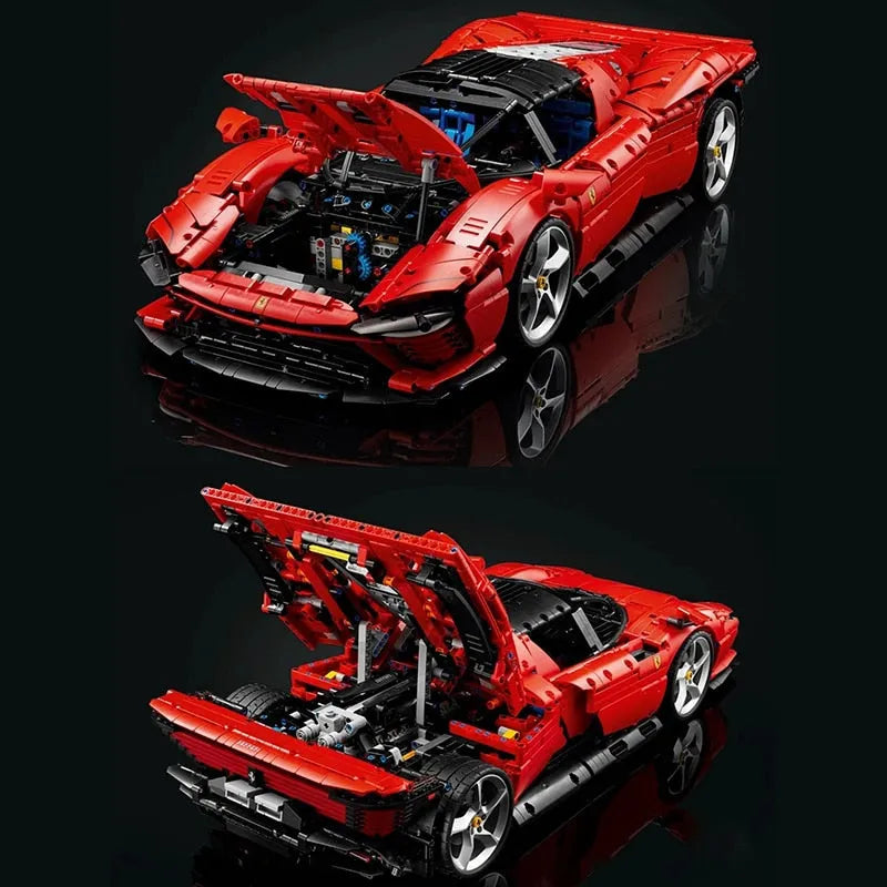 MOC Motorized Building Block Set: Ferrari Daytona SP3 81998 Racing Hyper Car, Model 81998 / 8787 / 8888