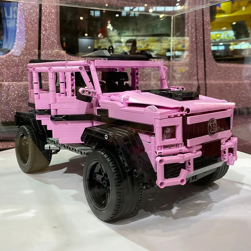 MOC Motorized Building Block Set: RC Off-Road Pink King Kong Barbie SUV Car, Model J903M
