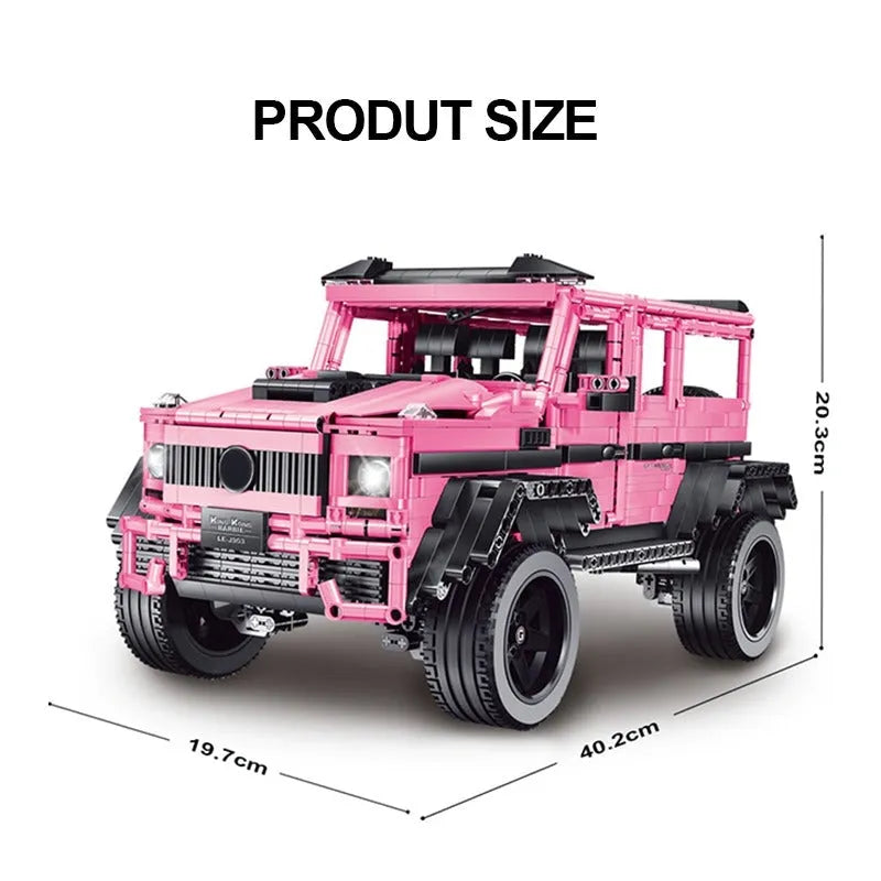 MOC Motorized Building Block Set: RC Off-Road Pink King Kong Barbie SUV Car, Model J903M
