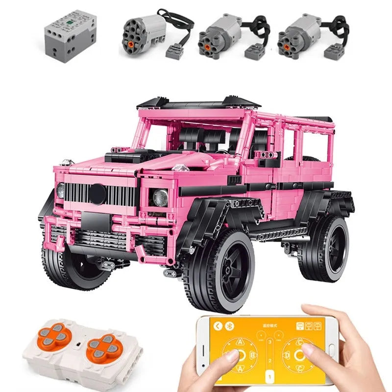 MOC Motorized Building Block Set: RC Off-Road Pink King Kong Barbie SUV Car, Model J903M