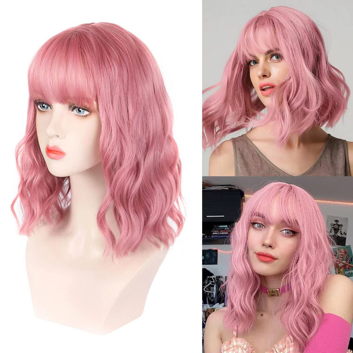 Trilumity Curly Wig with Bangs in Red, three-quarter view