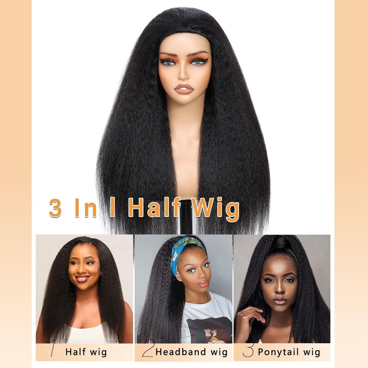Trilumity Straight Wig in Natural Black, three-quarter view