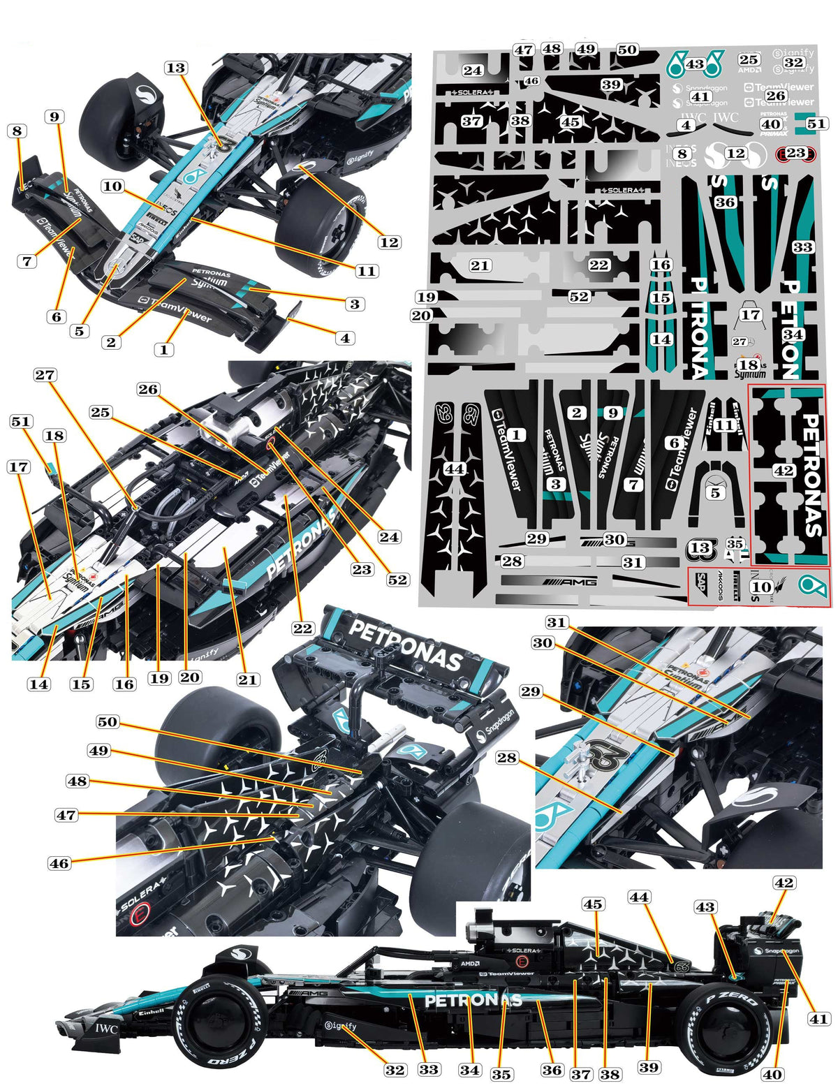 Trilumity Motorized Building Block Set: 1:8 Mercedes-Benz W16 F1 Racing Car | Exclusive Racing Livery (1887+-Piece)