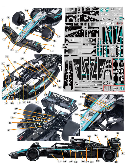 Trilumity Motorized Building Block Set: 1:8 Mercedes-Benz W16 F1 Racing Car | Exclusive Racing Livery (1887+-Piece)