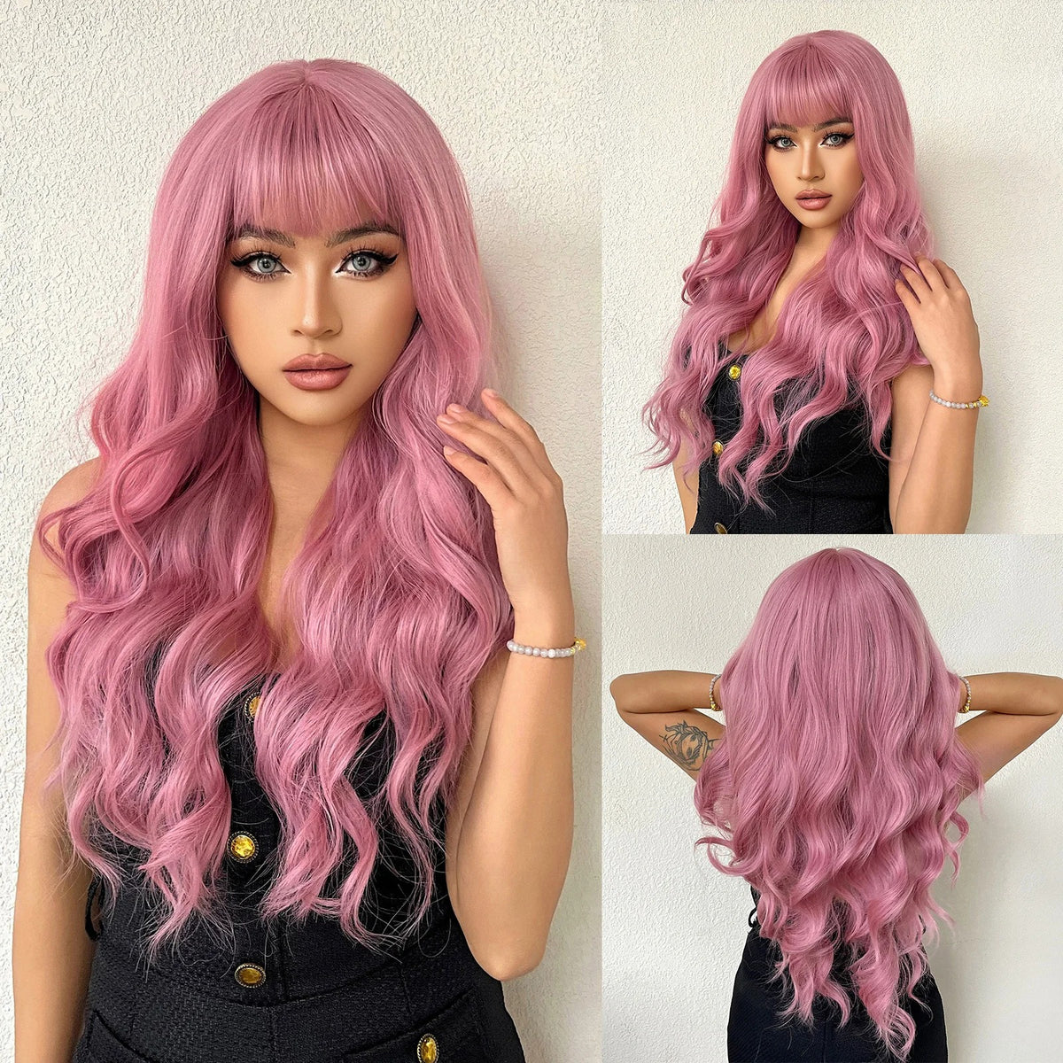Trilumity Curly Wig with Bangs in White, cap and adjustable band construction