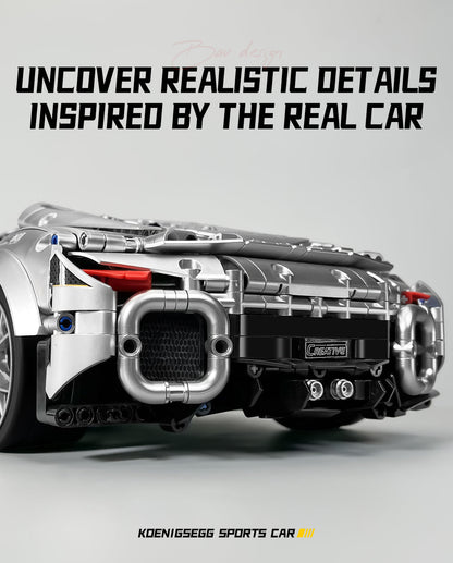 Trilumity Building Block Set: 1:10 Silver Koenigsegg Building Sets (2086Piece)