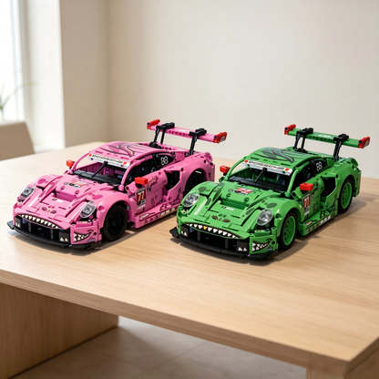 Trilumity Building Block Set: Porsche 911 GT3 R "Rexy" Ao Racing Car | Green & Pink Edition (1313-Piece)
