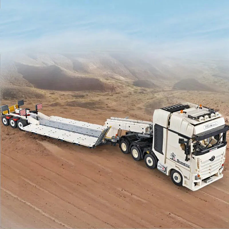 Happy Build MOC Building Block Set: APP Motorized RC Step Deck Trailer Truck, Model YCGC006