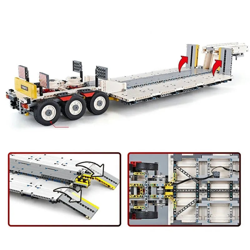 Happy Build MOC Building Block Set: APP Motorized RC Step Deck Trailer Truck, Model YCGC006