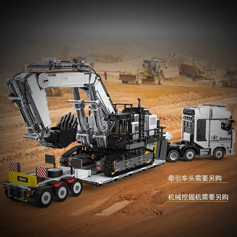 Happy Build MOC Building Block Set: APP Motorized RC Step Deck Trailer Truck, Model YCGC006