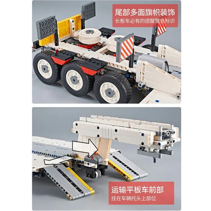Happy Build MOC Building Block Set: APP Motorized RC Step Deck Trailer Truck, Model YCGC006
