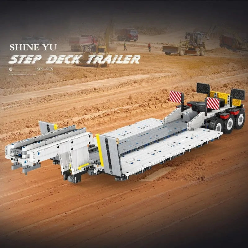 Happy Build MOC Building Block Set: APP Motorized RC Step Deck Trailer Truck, Model YCGC006