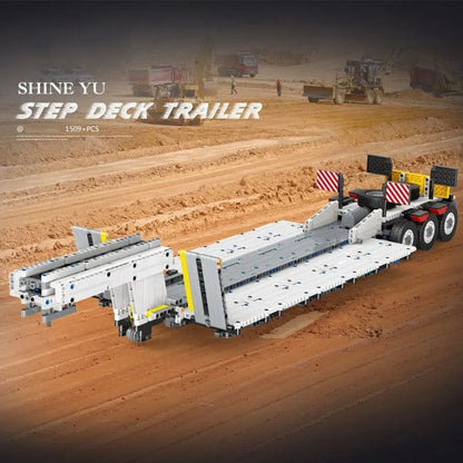 Happy Build MOC Building Block Set: APP Motorized RC Step Deck Trailer Truck, Model YCGC006