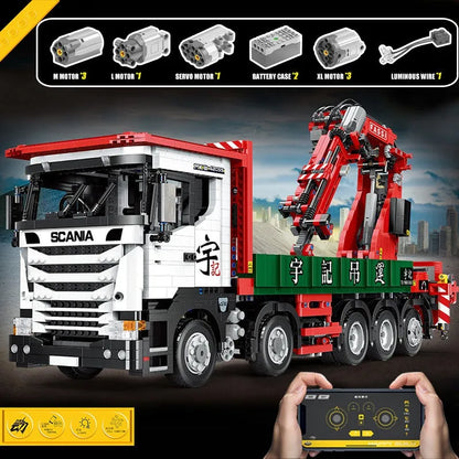 Happy Build MOC Building Block Set: APP Motorized Scania Crane Lorry RC Truck, Model YCGC008