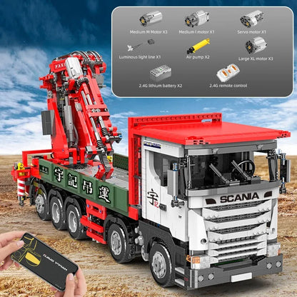 Happy Build MOC Building Block Set: APP Motorized Scania Crane Lorry RC Truck, Model YCGC008