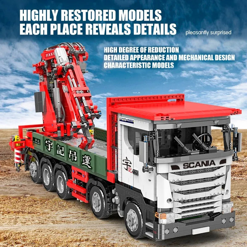 Happy Build MOC Building Block Set: APP Motorized Scania Crane Lorry RC Truck, Model YCGC008
