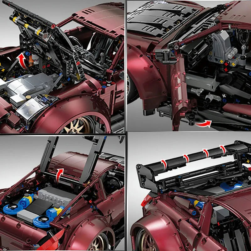 Happy Build MOC Motorized Building Block Set: APP RC Supercar Red Turbo Racing Car 23005, Model YC23005