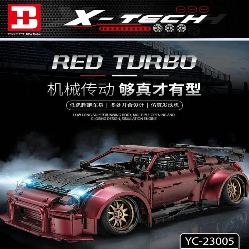 Happy Build MOC Motorized Building Block Set: APP RC Supercar Red Turbo Racing Car 23005, Model YC23005