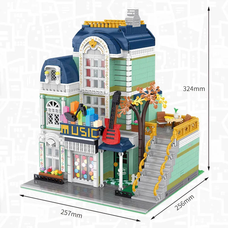 Happy Build MOC Building Block Set: Street Creator Expert Music Shop, Model YC20008