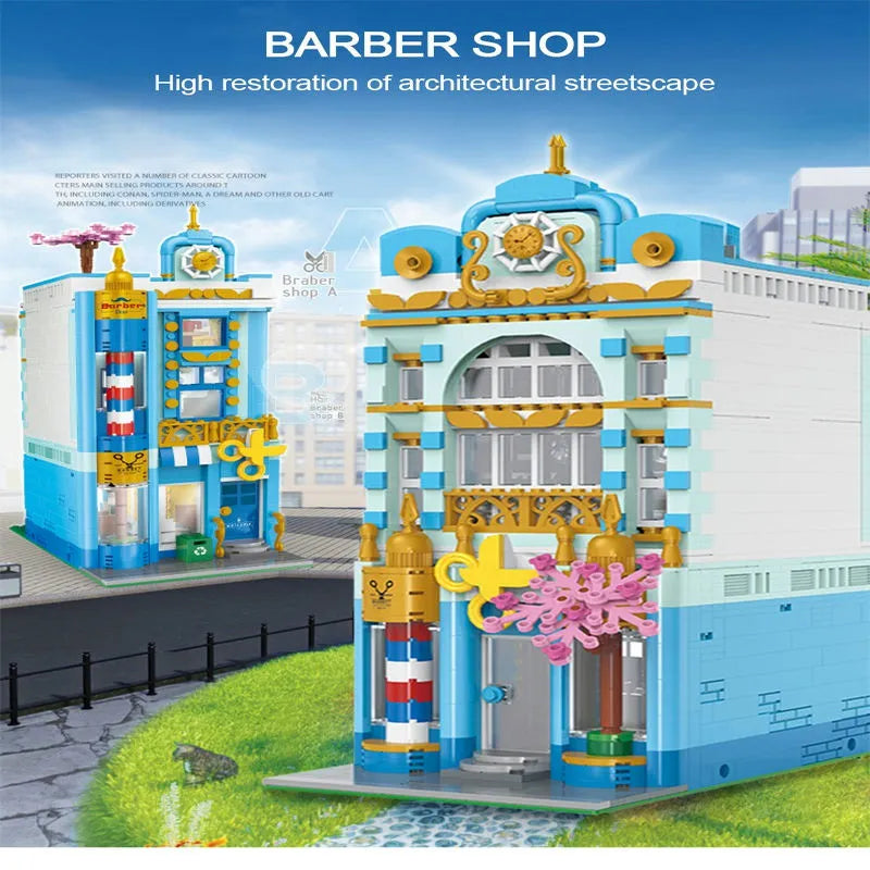 Happy Build MOC Building Block Set: Experts City Barber Shop Store, Model YC20005