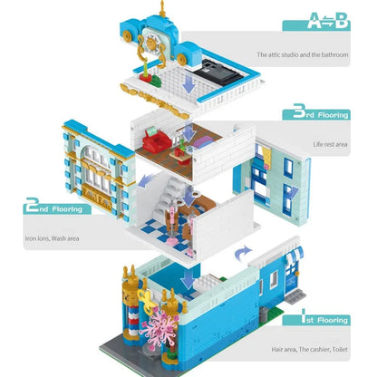Happy Build MOC Building Block Set: Experts City Barber Shop Store, Model YC20005