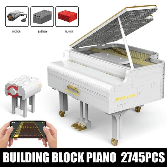 Happy Build MOC Motorized Building Block Set: APP RC Dream White Piano, Model 21003YC