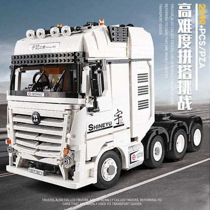 Happy Build MOC Motorized Building Block Set: Heavy Container Truck Arocs QC007