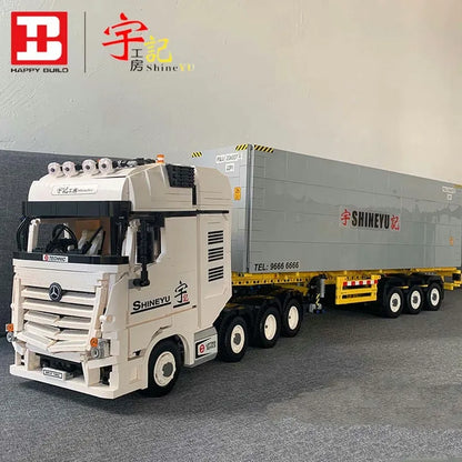 Happy Build MOC Motorized Building Block Set: Heavy Container Truck Arocs QC007