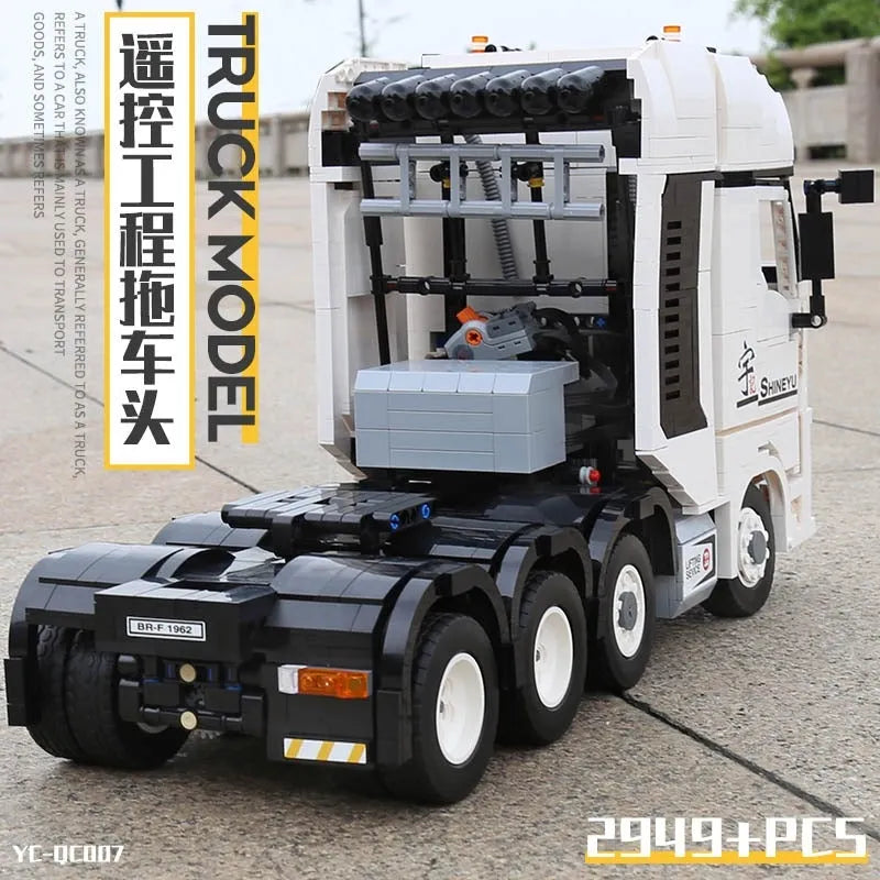 Happy Build MOC Motorized Building Block Set: Heavy Container Truck Arocs QC007
