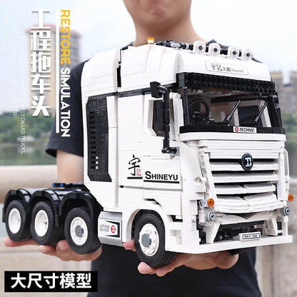 Happy Build MOC Motorized Building Block Set: Heavy Container Truck Arocs QC007