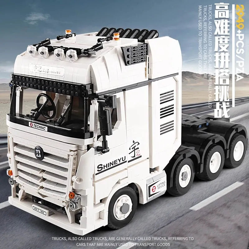 Happy Build MOC Motorized Building Block Set: Heavy Container Truck Arocs QC007