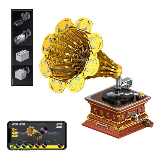 Happy Build MOC Motorized Building Block Set: RC APP Retro Phonograph, Model 21002YC