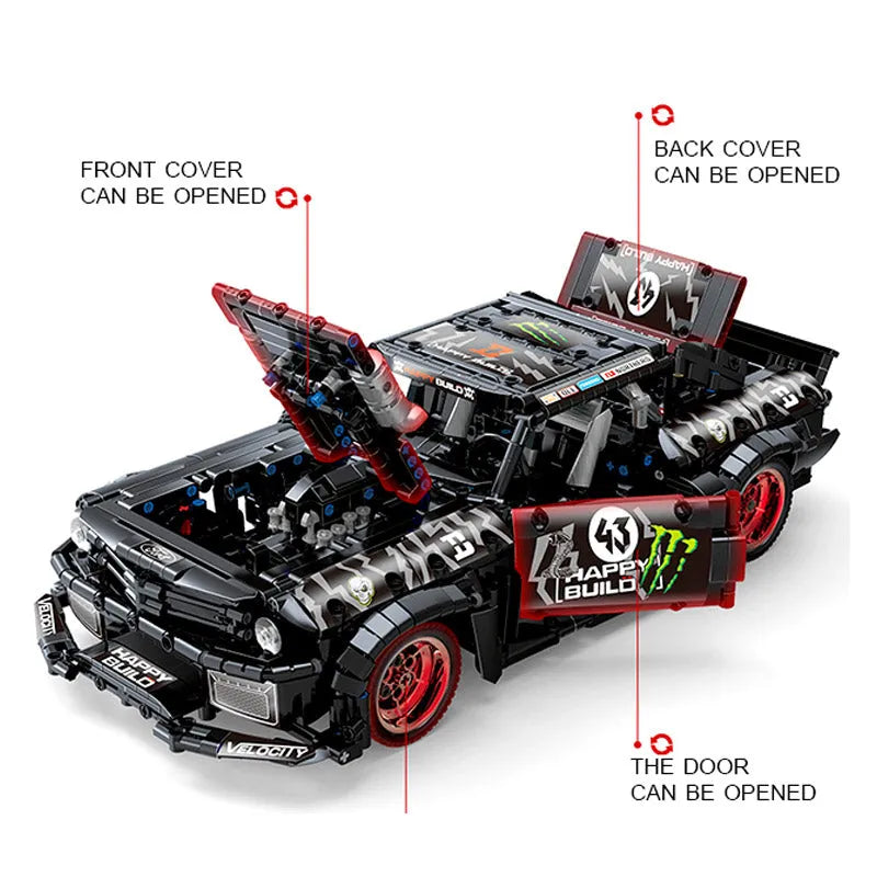 Happy Build MOC Building Block Set: Mustang Hoonicorn V2 Classic Racing Car QC005, Model YCQC005