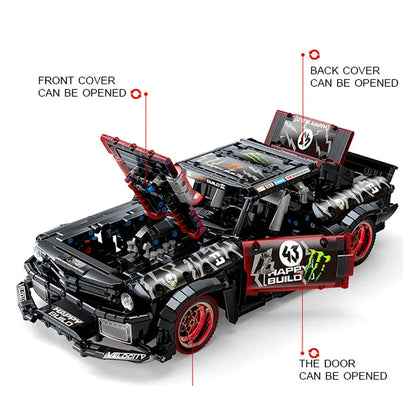 Happy Build MOC Building Block Set: Mustang Hoonicorn V2 Classic Racing Car QC005, Model YCQC005
