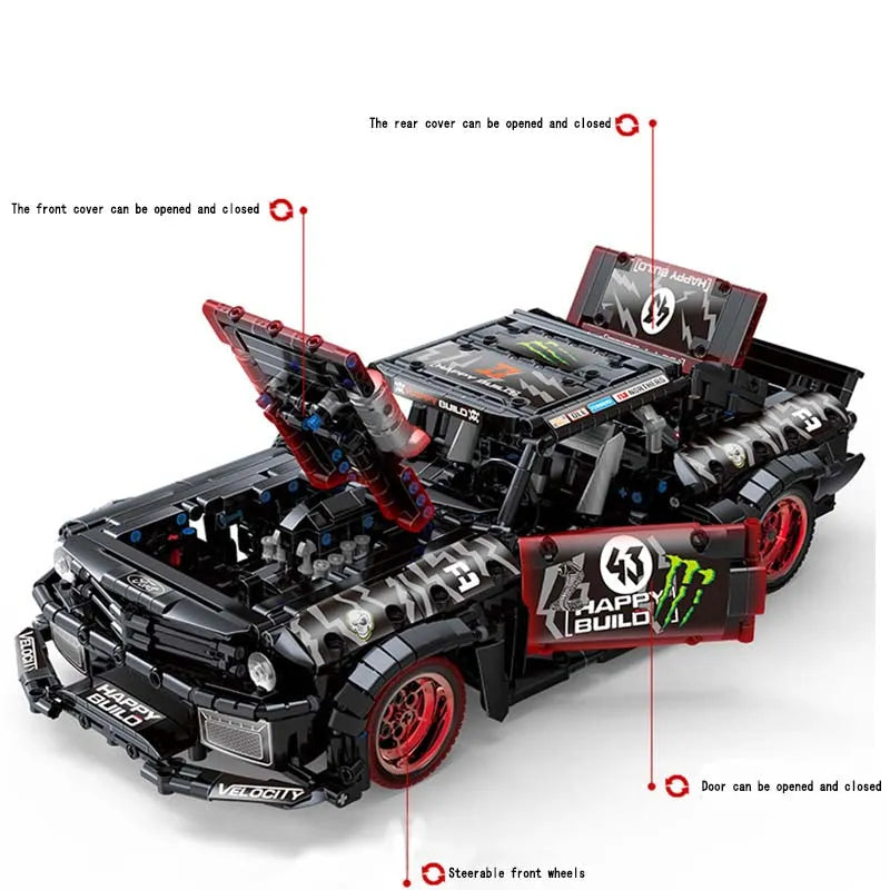 Happy Build MOC Building Block Set: Mustang Hoonicorn V2 Classic Racing Car QC005, Model YCQC005