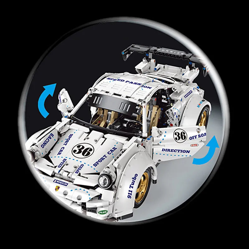 Happy Build MOC Building Block Set: Porsche 911 Widebody Classic Racing Car QC016, Model YCQC016