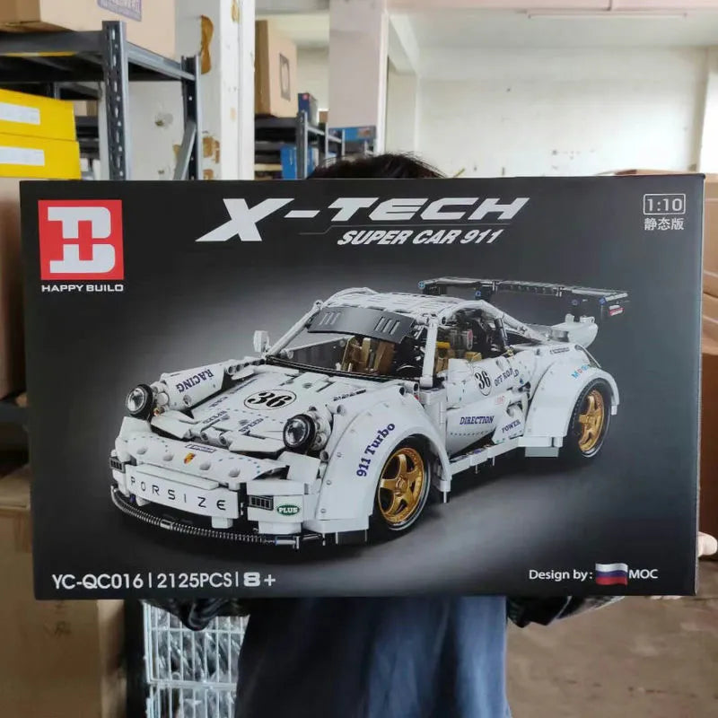 Happy Build MOC Building Block Set: Porsche 911 Widebody Classic Racing Car QC016, Model YCQC016