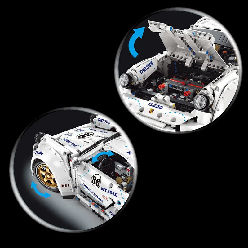 Happy Build MOC Building Block Set: Porsche 911 Widebody Classic Racing Car QC016, Model YCQC016