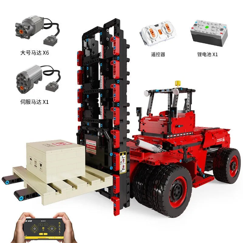 Happy Build MOC Building Block Set: RC APP Motorized Heavy Forklift Truck, Model YC22012