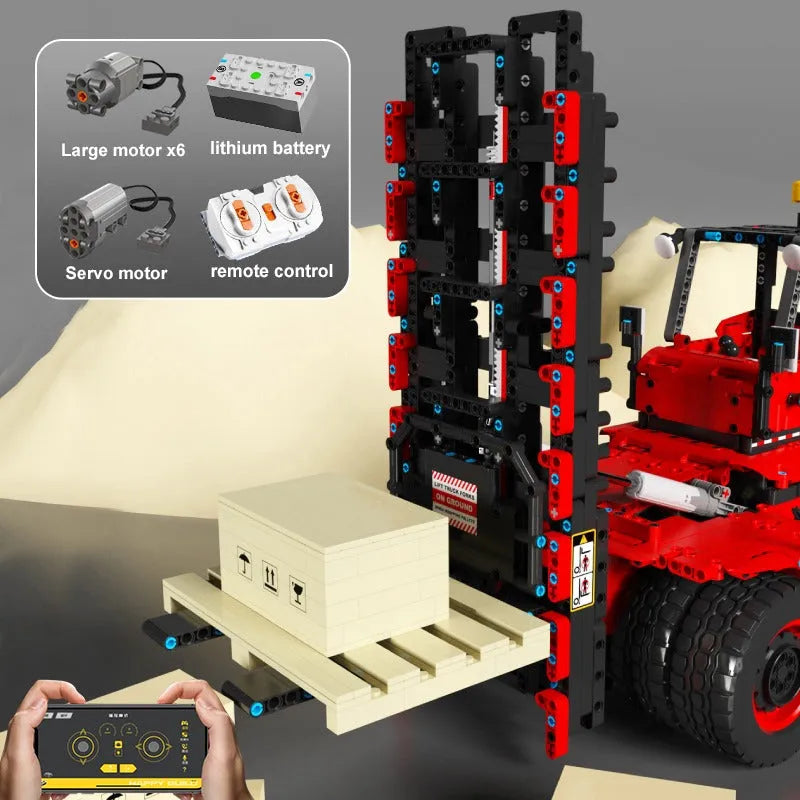 Happy Build MOC Building Block Set: RC APP Motorized Heavy Forklift Truck, Model YC22012
