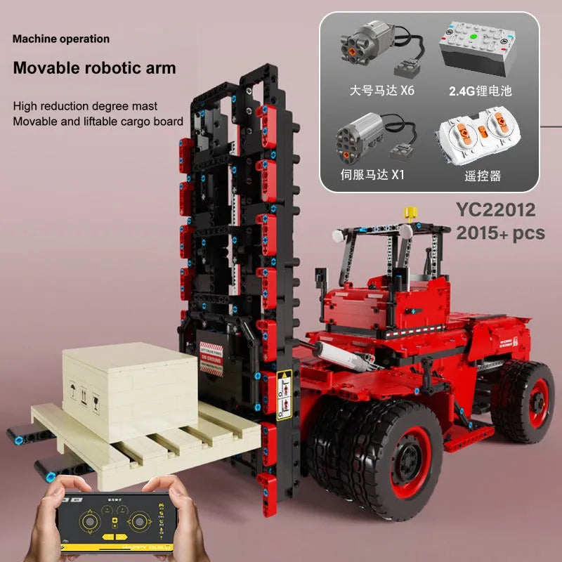 Happy Build MOC Building Block Set: RC APP Motorized Heavy Forklift Truck, Model YC22012