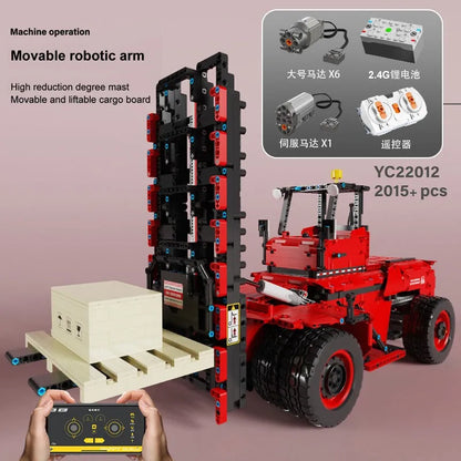 Happy Build MOC Building Block Set: RC APP Motorized Heavy Forklift Truck, Model YC22012
