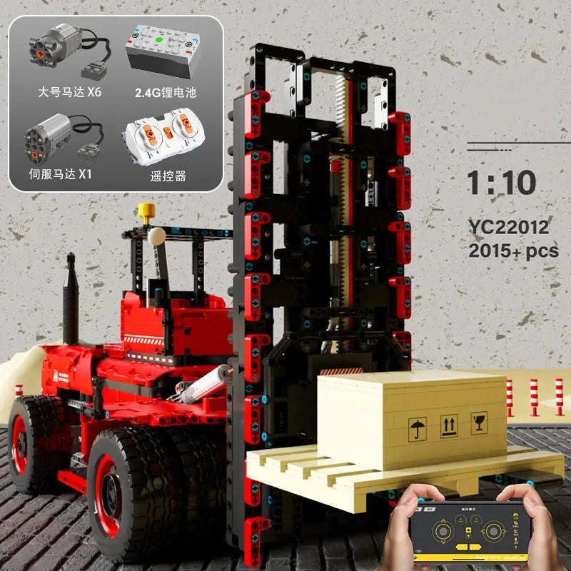 Happy Build MOC Building Block Set: RC APP Motorized Heavy Forklift Truck, Model YC22012